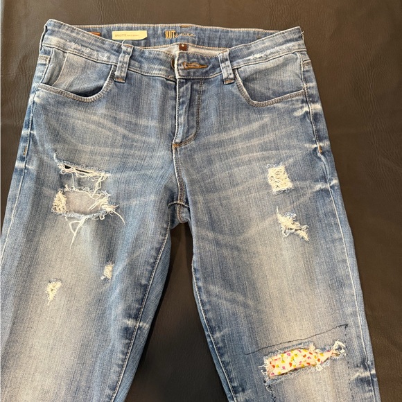 Kut from the Kloth Medium Blue Distressed Straight Leg Jeans - Picture 2 of 16